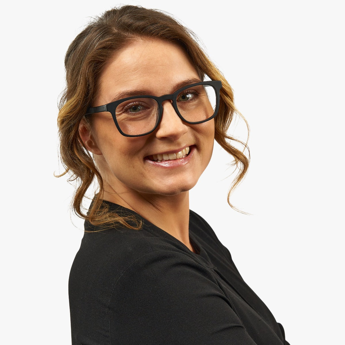 Luxreaders stylish Women's Bornholm Black Reading glasses. Made from Acetate in a Square shape.