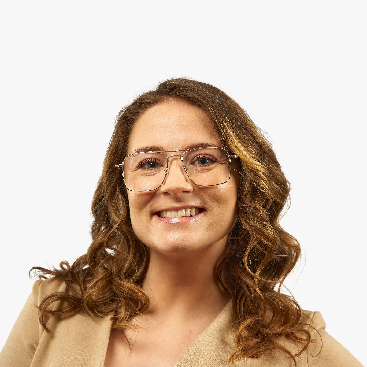 Luxreaders stylish Women's Lidköping Gold Blue light glasses. Made from Stainless steel in a Square shape.