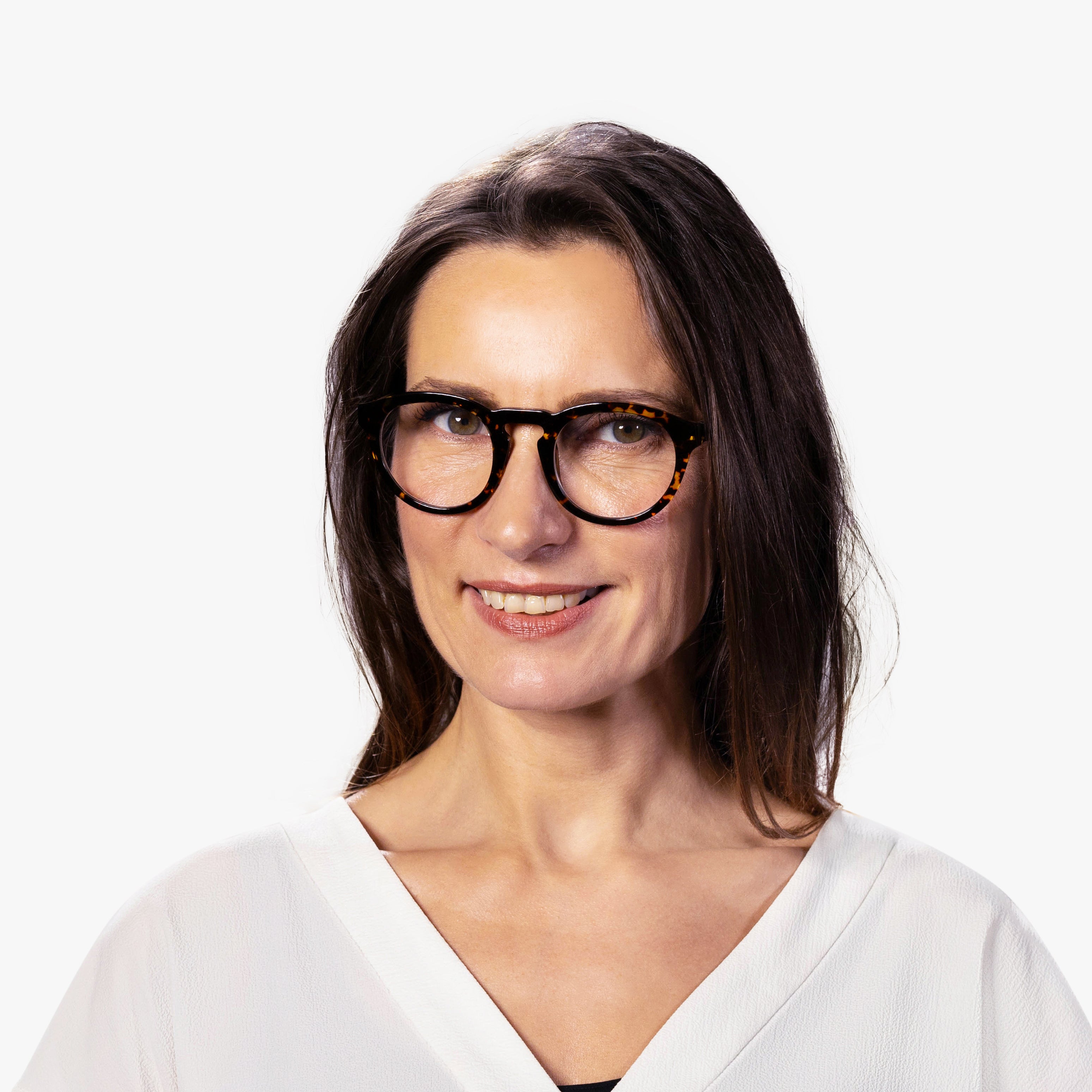 Luxreaders stylish Women's Gråsten Dark Turtle Reading glasses. Made from Bio-acetate in a Round shape.