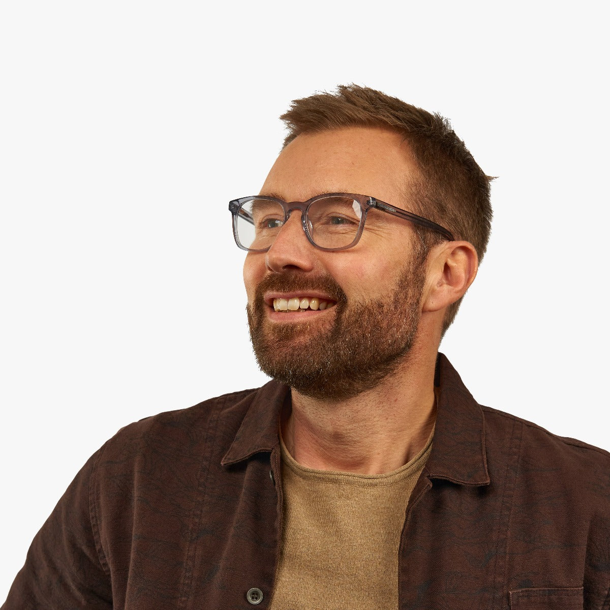 Person wearing Bornholm Crystal Grey glasses