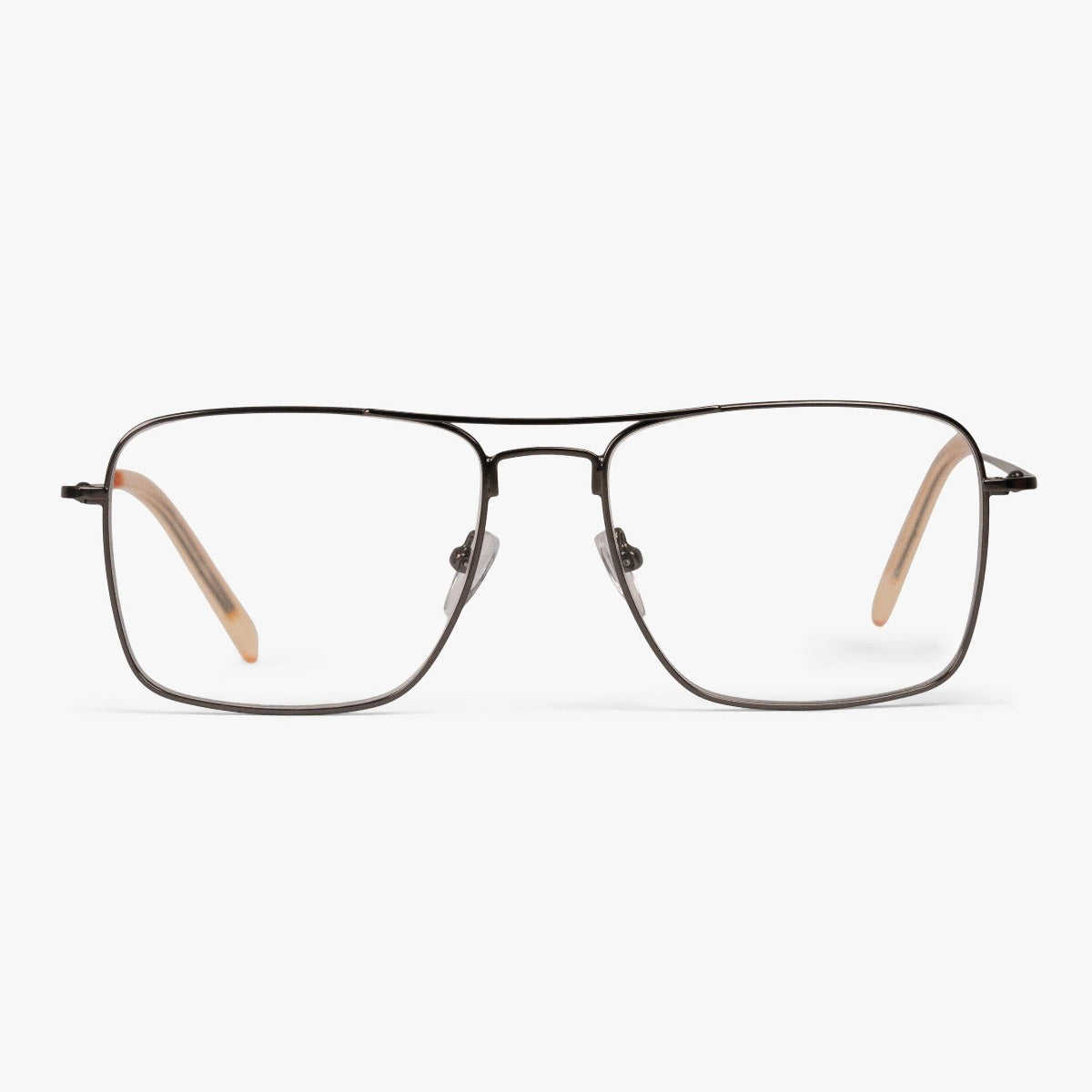 Luxreaders stylish Men's Lidköping Gun Blue light glasses. Made from Stainless steel in a Square shape.