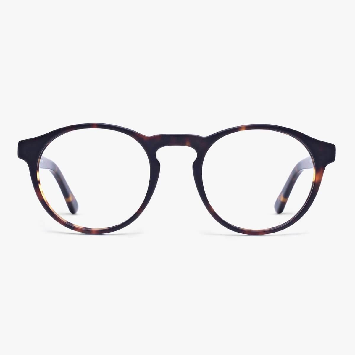 Luxreaders stylish Men's Trondheim Dark Turtle Blue light glasses. Made from Acetate in a Round shape.