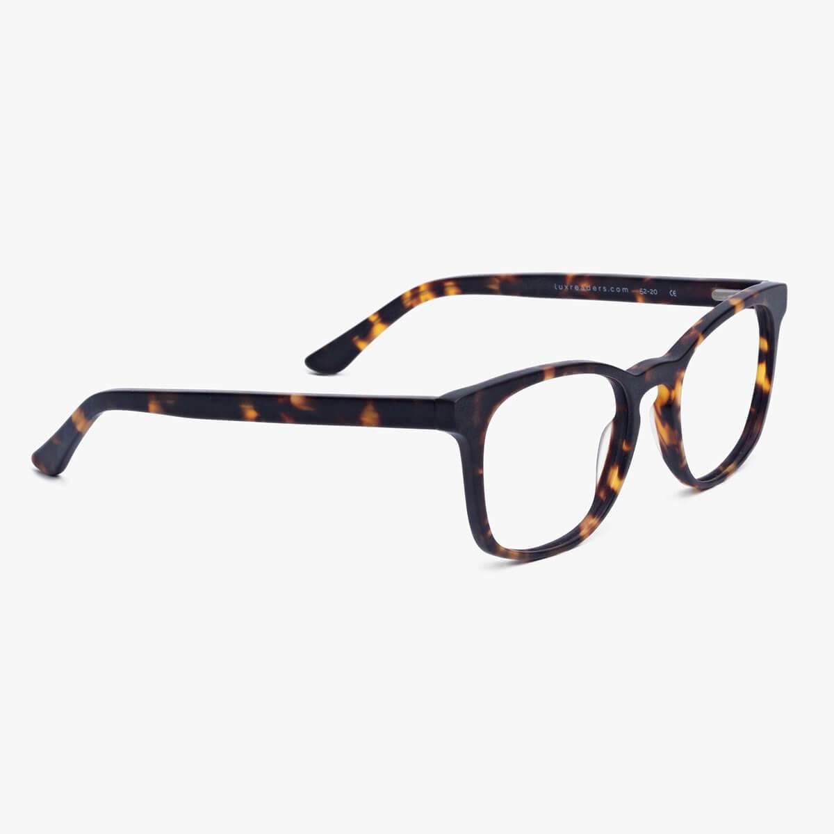 Luxreaders stylish Men's Bornholm Dark Turtle Blue light glasses. Made from Acetate in a Square shape.