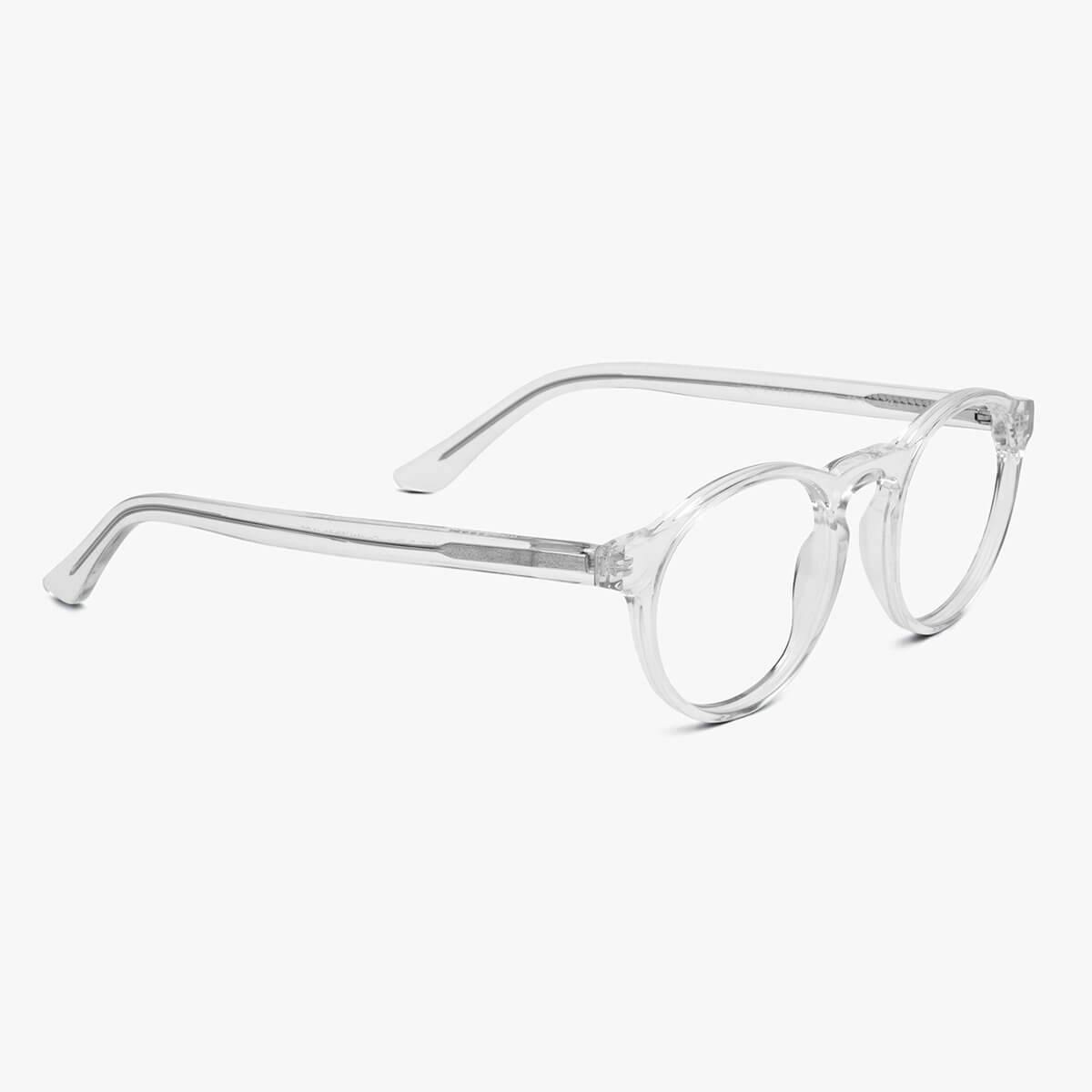 Luxreaders stylish Women's Trondheim Crystal White Blue light glasses. Made from Acetate in a Round shape.