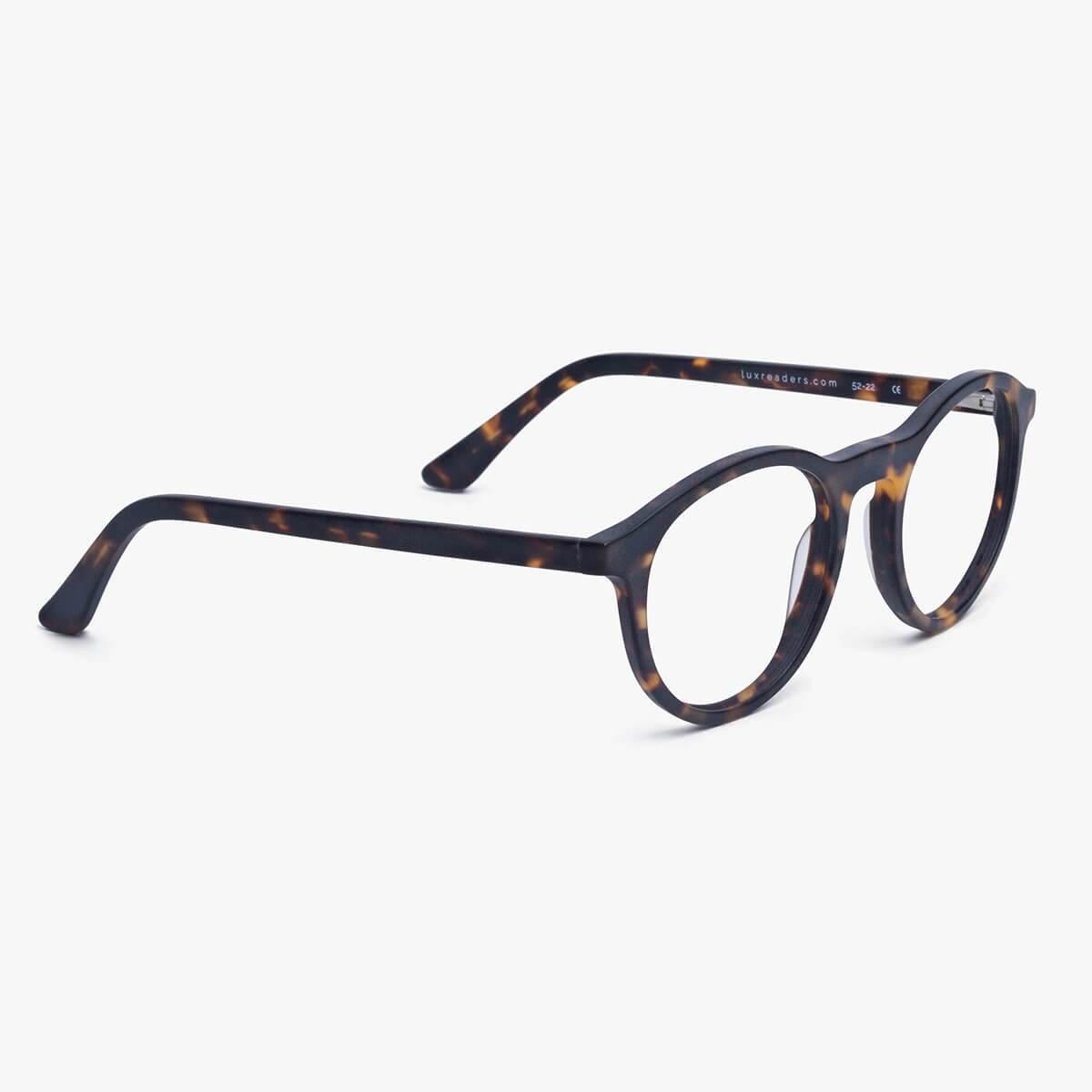 Luxreaders stylish Men's Løkken Dark Turtle Blue light glasses. Made from Acetate in a Round shape.