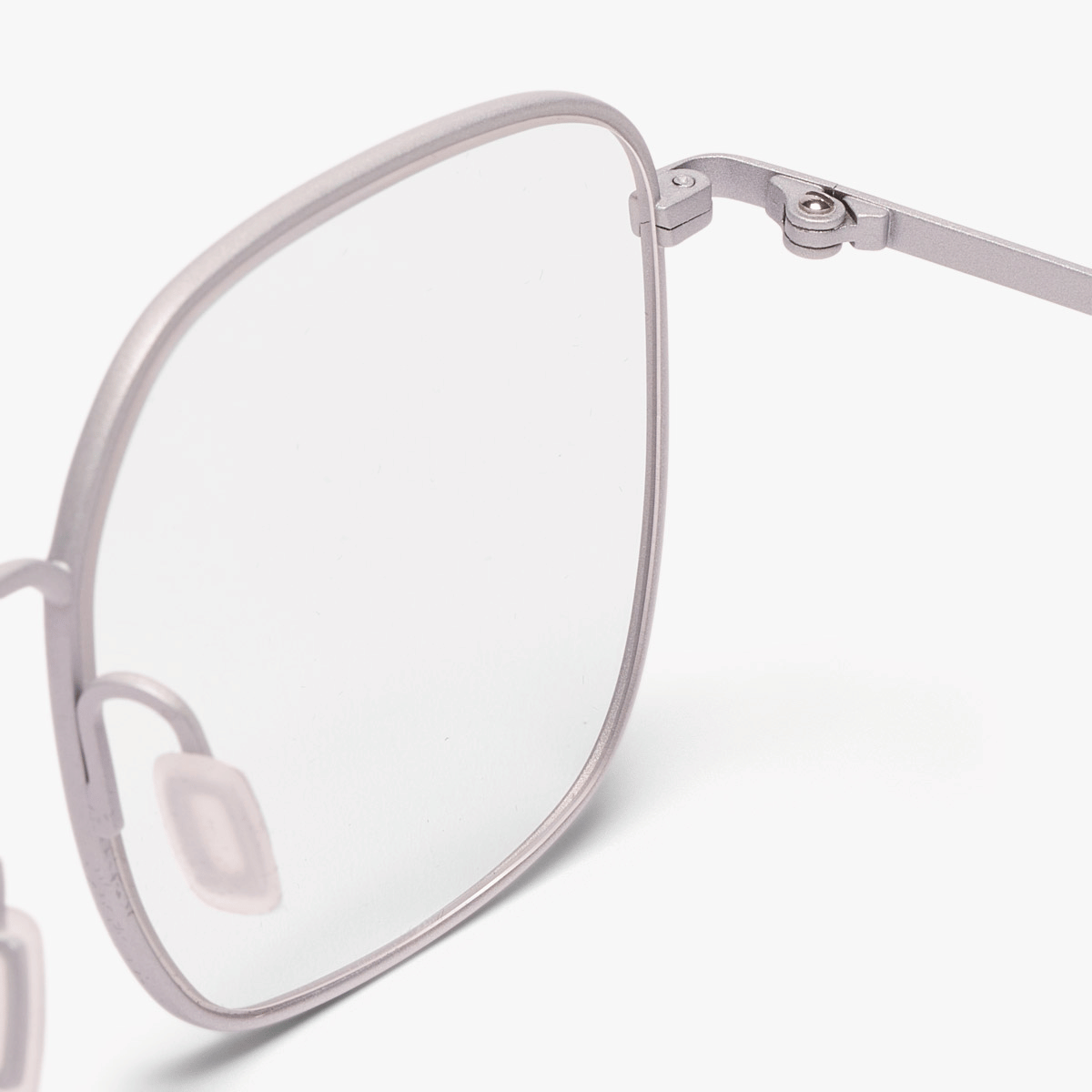 Silver square eyeglasses with clear lenses and thin metal frame