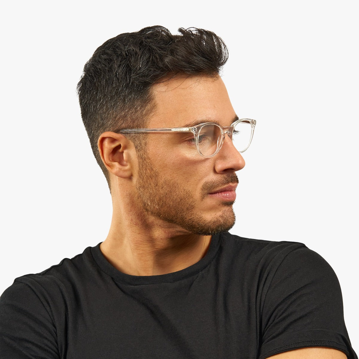 Person wearing Men's Örebro Crystal White glasses