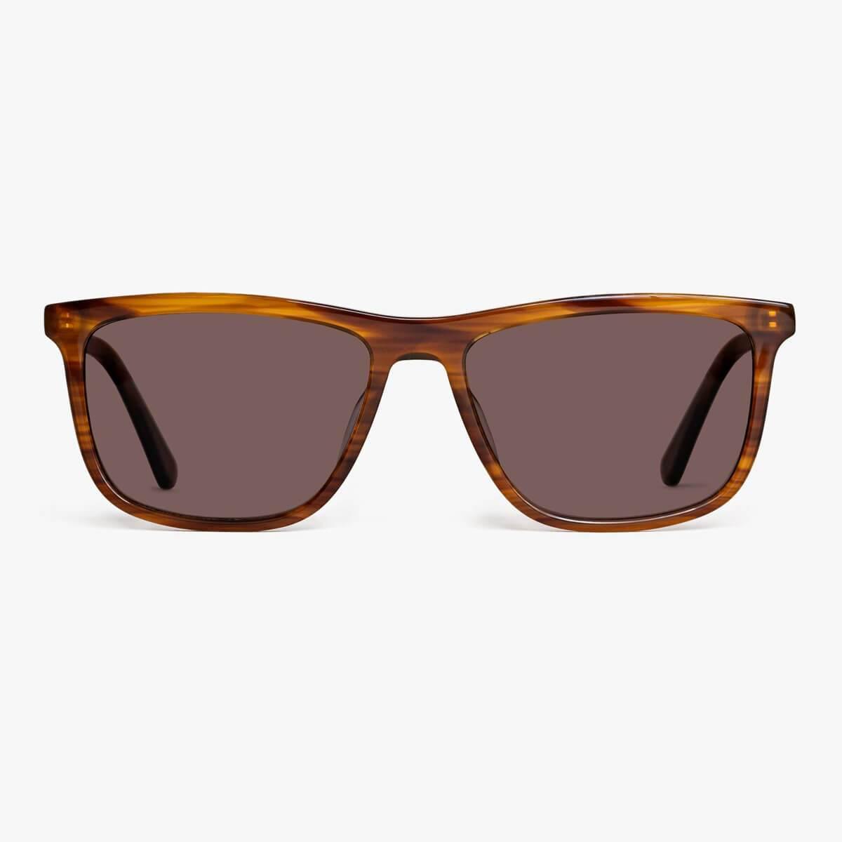 Shiny walnut rectangle sunglasses with a sleek design