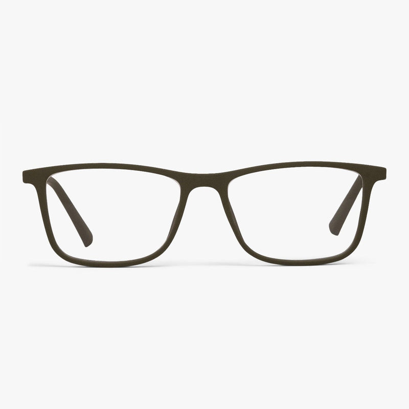 Men's Skagen Dark Army reading glasses with dark green rectangular frame
