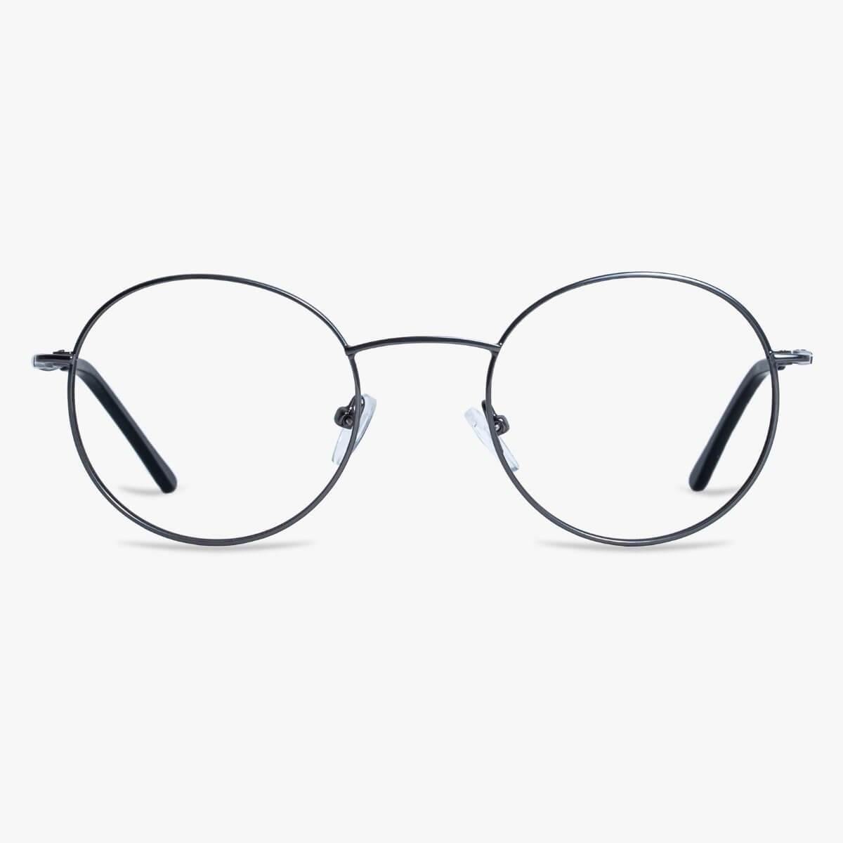 Round black metal frame glasses with clear lenses
