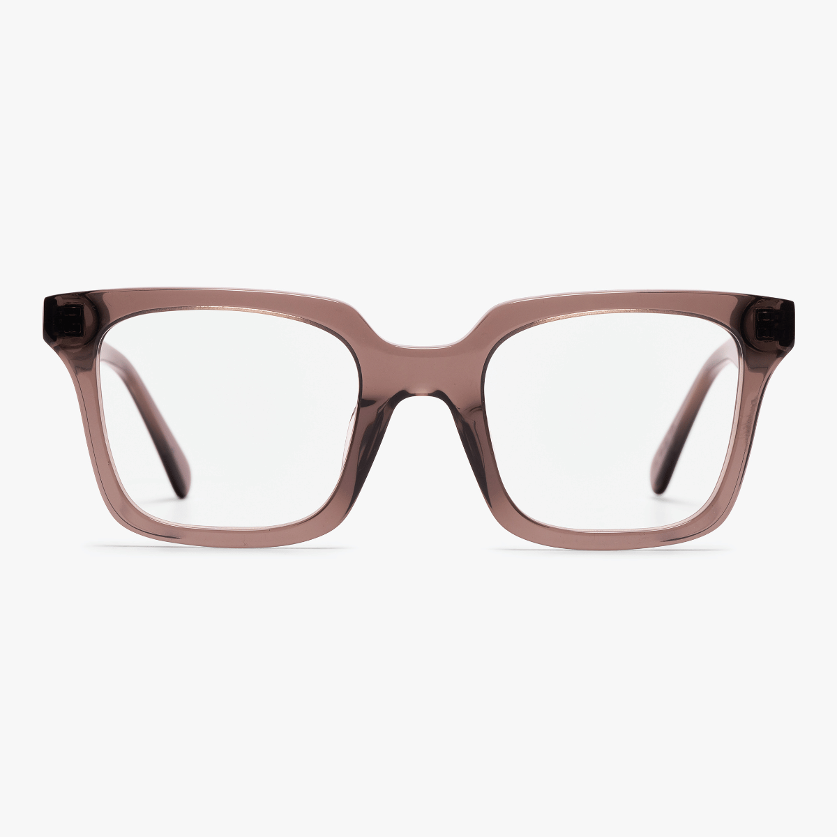 Rectangular crystal grey reading glasses with a modern design