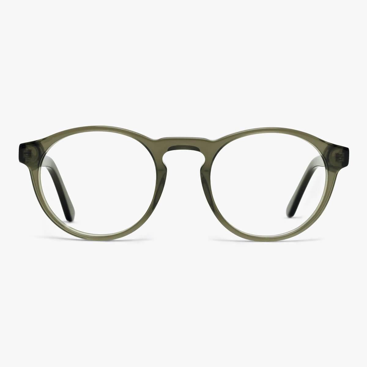 Trondheim Shiny Olive round glasses with transparent olive frames