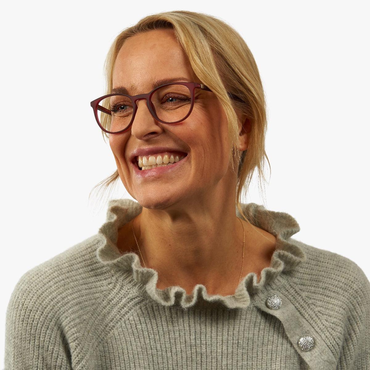 Person wearing Women's Stockholm Red eyeglasses